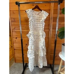 Love Shack Fancy White Cotton Maxi Dress with Flowers. S